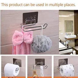 ZIZLY Stainless Steel Self Adhesive Toilet Paper Holder Tissue Paper Roll Holder Bathroom Rack for Kitchen Towel Holder image 4