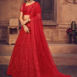 KALINI Embroidered Beads and Stones Semi-Stitched Lehenga & Unstitched Blouse With Dupatta image 3