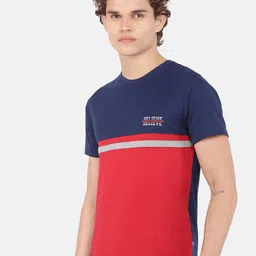 Dollar Men Navy Blue & Red Colourblocked T-shirt image 2