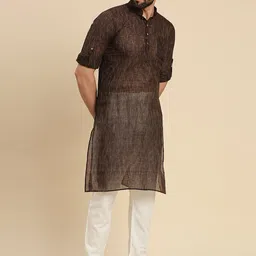 RAJUBHAI HARGOVINDAS Woven Design Roll Up Sleeves Cotton Straight Kurta image 5