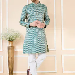 See Designs Ethnic Motifs Woven Design Long Sleeves Regular Straight Kurta & Pyjama image 3