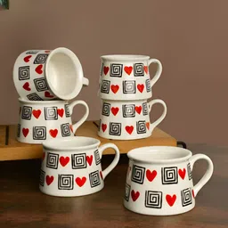 StyleMyWay 6 Pieces Off White & Red Printed Ceramic Cups 200 ml image 4