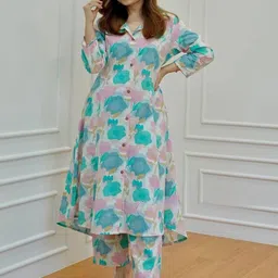 NavNari Printed Polo Collar Pure Cotton Tunic With Trouser image 5