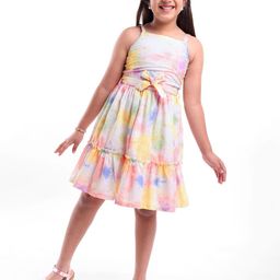 ARIAS By LARA DUTTA Girls Tie and Dye Schiffli Shoulder Straps Fit and Flare Dress-picture-22