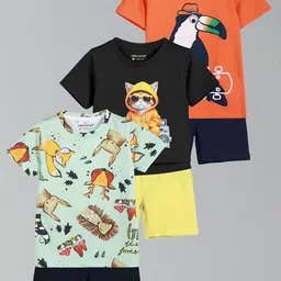 HELLCAT Boys Pack Of 3 Printed Round Neck T-Shirts With Shorts-picture-22