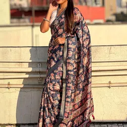 ELITE WEAVES Kalamkari Printed Zari Tussar Saree image 4