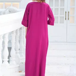 GOLDSTROMS Women Ethnic Motifs Embroidered V-Neck Maxi Nightdress image 4