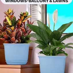 Kuber Industries 10Pcs Blue & Beige Textured Planters With Plate image 3