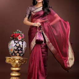 LeeliPeeri Designer Zari Organza Saree with Blouse Piece image 5
