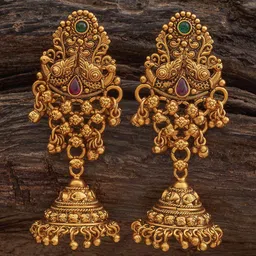 Kushal's Fashion Jewellery Gold-Plated Dome Shaped Stones Studded and Beaded Jhumkas-picture-30