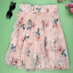 V-Mart Girls Floral Printed Cotton Flared Pleated Knee-Length Skirt-image-75