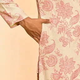 Diwas by Manyavar Floral Printed Thread Work Mandarin Collar Cotton Straight Kurta image 3