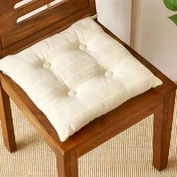 Home Centre Beige Poise Thread Striped Cushion Chair Pad-image-0