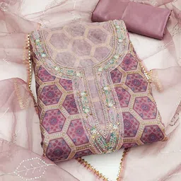 SAINOOR Printed Beads And Stones Embellished Pure Silk Semi-Stitched Dress Material-picture-25