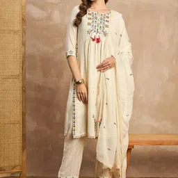 CHETI Women Ethnic Motifs Embroidered Regular Thread Work Kurta with Trousers & With Dupatta-picture-30