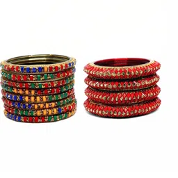 Shasmi Set Of 2 Multi Glass Artificial Stones & Beads Bangle-picture-22