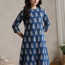 Khushal K Indigo-Bloom Printed Cotton Tunic With Trouser Co-Ords image 3