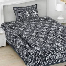 FrionKandy Living Grey Printed Cotton 180 TC Single Bedsheet Set 2.28 m x 1.52 m-image-4
