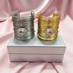 ORANGENYSHA Women 2 Crystals Gold-Plated Cuff Bracelet-picture-20