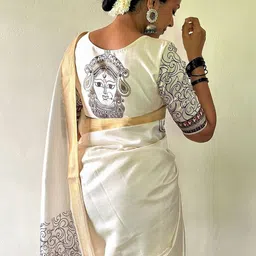 AMRUTKALA SAREES Ethnic Motifs Linen Blend Block Print Saree image 3