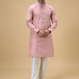 Arihant Rai Sinha Men Floral Embroidered Regular Mirror Work Kurta with Churidar image 5