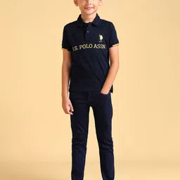 U.S. Polo Assn. Kids Boys Brand Logo Applique Polo Collar Pure Cotton T-shirt image 3