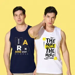 WOOSTRO Men Pack of 2 Typography Printed Round Neck Cotton Slim Fit Sports T-shirts image 3