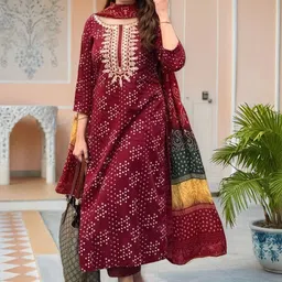 SZN Bandhani Printed Zari Straight Kurta With Trousers And Dupatta image 2