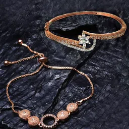 ZENEME Women 2 Brass American Diamond Rose Gold-Plated Wraparound Bracelet-image-55