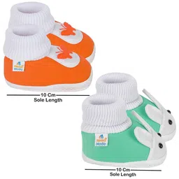 Neska Moda 0 To 6 Months Set of 2 Pair Newborn Baby Unisex Soft Skin-Friendly Cotton Rabbit Booties (Toe to Heel Length - 10 cm, Mint, Orange) image 2