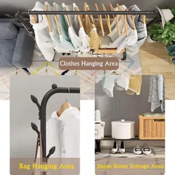 krishyam ® Multipurpose Metal Garment Rack – Freestanding Organizer with Hooks Carbon Steel Collapsible Wardrobe image 2