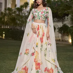 LOOKNBOOK ART Printed Ready to Wear Lehenga & Unstitched Blouse With Dupatta-image-54