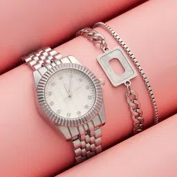 HAUTE SAUCE by Campus Sutra Women Set Of Ribbed H-Link Watch & Bracelet SSM25_HSWB5144-picture-29