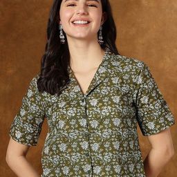 HERE&NOW Women Floral Printed designer Cotton Shirt Style Crop Top-picture-34