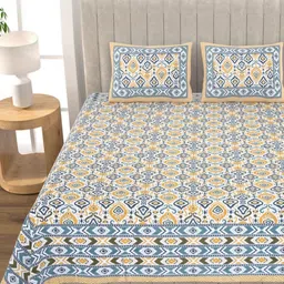 Urban Jaipur Yellow & Blue Ethnic Motifs Cotton 210TC Double King Bedsheet Set-2.74mx2.28m-picture-28
