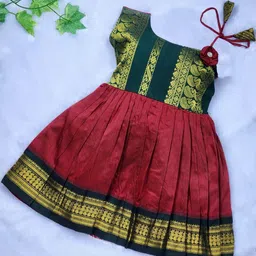 AMBA COLLECTION BOUTIQUE Girls Ethnic Wear Cotton Flower Knot Frock-picture-27