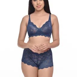 samvar Women Purple,Blue,Black Net Bra Panty Set for Lingerie Set Undergarments Pack of 3 image 5