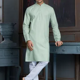 EKATVA ETHNIC Mandarin Collar Straight Pure Cotton Kurta With Pyjamas-picture-10