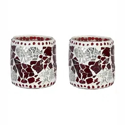 1ST TIME White & Maroon 2 Pieces Textured Glass Candle Holders-picture-21