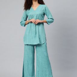 Cottinfab Pure Cotton V-Neck Top with Palazzo-picture-4