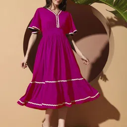 OTABU Women Flared Sleeve Fit-FlareMidi Dress-image-21