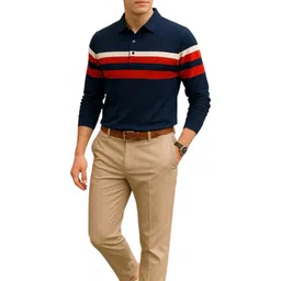 FASHIUM Men Striped Polo Collar T-shirt image 2