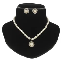 Sri Jagdamba Pearls Dealer Silver Plated CZ Stone Studded & Beaded Necklace and Earrings image 2
