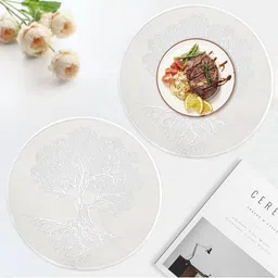 LooMantha Silver-Toned & White 2 Pieces Tropical Printed L-Pressing Round Table Placemats image 1