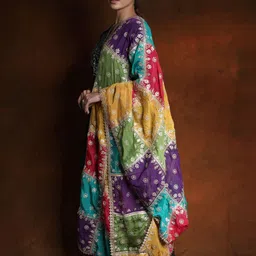 Exotic India Multicolor Block Pattern Zari Gota Patti Dupatta with Bootis in Golden Thread image 3