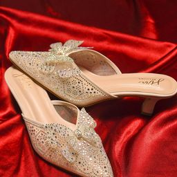 JM Looks Womens Stylish Comfortable Embellished Kitten Heel Mules-picture-45