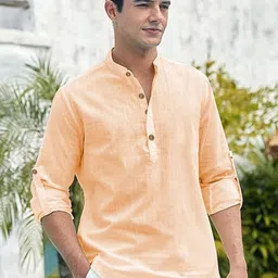 Yugnik Mandarin Collar Roll-Up Sleeves Straight Short Kurta-image-38
