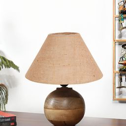 Devansh Beige & Brown Wooden Frusturical Shaped Table Lamp-picture-37
