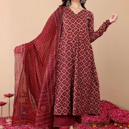 PRISHA FASHION Women Ethnic Motifs Printed Regular Kurta with Trousers & With Dupatta image 5