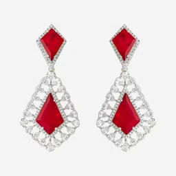 Kushal's Fashion Jewellery Rhodium-Plated Geometric Zircon Drop Earrings image 3